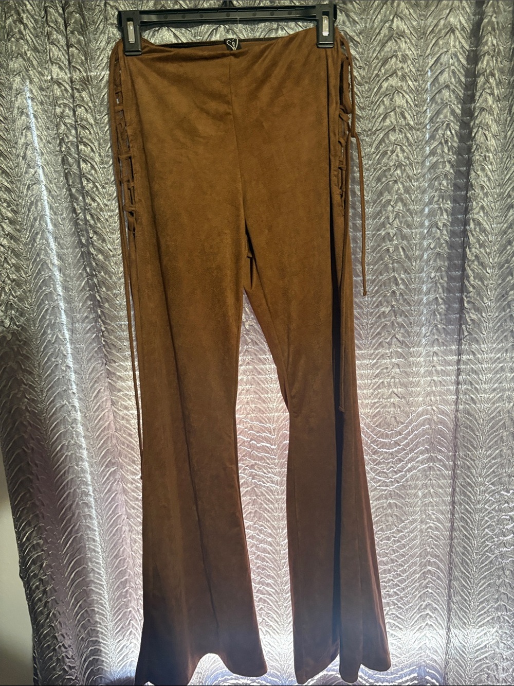Windsor Brown Faux-Suede Wide Leg Lace-Up Pants